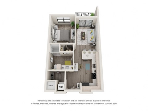 1 bed 1 bath floor plan R at Elevate Apartments, Madison, 53718